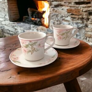 Royal Doulton Regents Park Cup Saucer Set Of 2 Fresh Flowers Vintage Pink White.